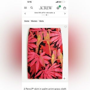 J. Crew 2 Pencil Skirt Pink Tropical Palm Trees & Parrots Size 8